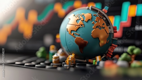 3D Globe with Metallic Textures on Digital Background