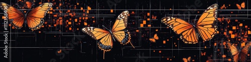 Vibrant and Colorful Butterflies Against a Dark Background with Abstract Patterns and Shapes for Creative Design Purposes and Artwork Inspiration photo