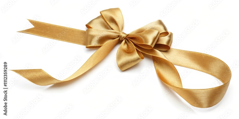 A luxurious golden satin ribbon tied in a perfect bow, elegant and ready for gift wrapping or decorative purposes A luxurious golden satin ribbon tied in a perfect bow, elegant and ready for gift wrapping or decorative purposes