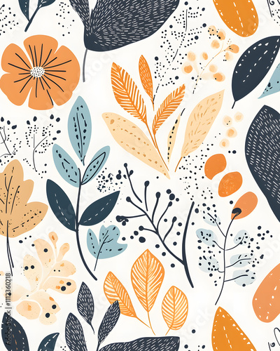 Creative 2D Doodle Floral Illustrations Text Space for Versatile Designs, Greeting Cards, Invitations