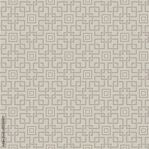 Geometric Chinoiserie seamless vector pattern background texture. Neutral abstract oriental motif dense textural design. Ecru beige taupe symmetrical repeat for print, paper, scrapbook, web, wrapping