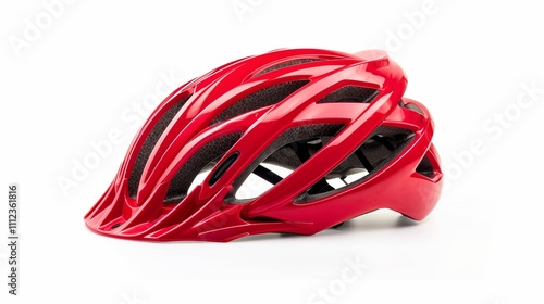 A bicycle helmet isolated on a white background, showing ventilation holes and padding details.