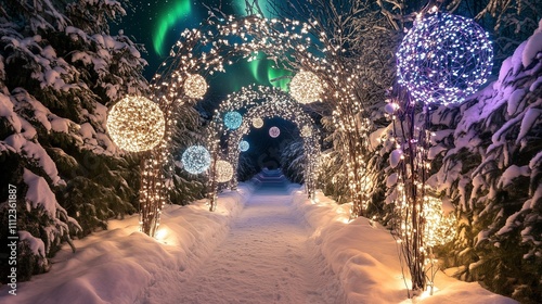 Imagined with AI: Enchanted Winter Pathway Adorned with Twinkling Lights photo