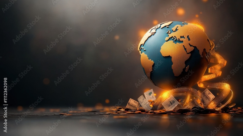 Floating Globe with Financial Elements and Lighting Effects Floating Globe with Financial Elements and Lighting Effects