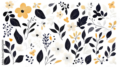 Creative 2D Doodle Floral Illustrations Text Space for Versatile Designs, Greeting Cards, Invitations