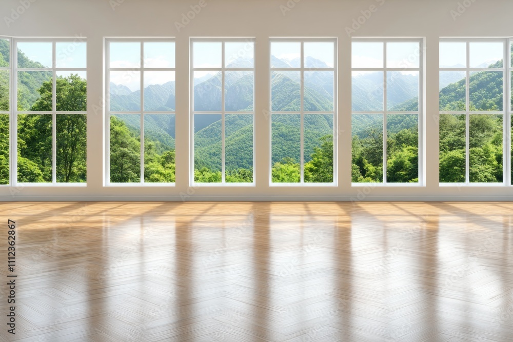 Fototapeta premium Advanced Window Installations Modern Windows with Bold Frames Vibrant Glass, Expert Renovation Installation Services Concept designs for advanced window artistry, showcasing stunning views and