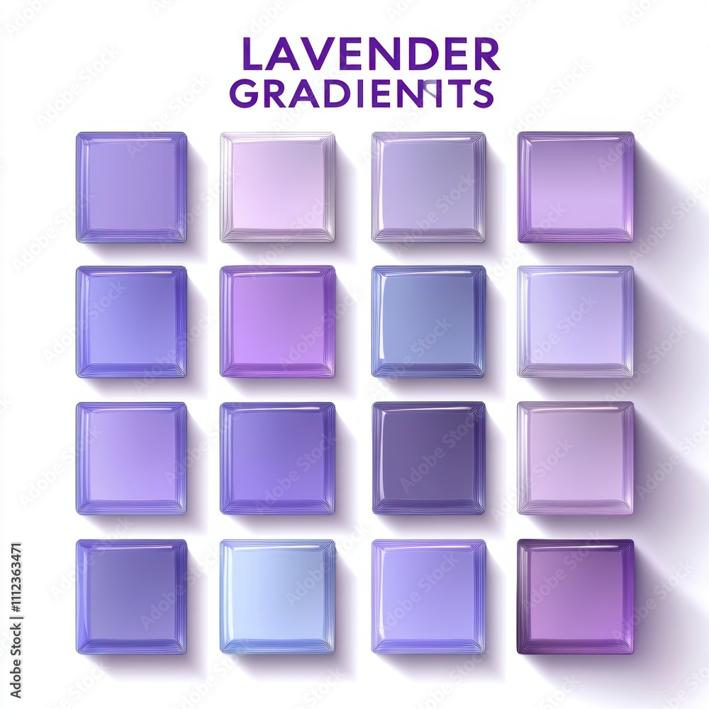 Set of Lavender Gradients Featuring 16 Square Tiles, Showcasing Various Shades of Purple for Color Inspiration and Design Use Set of Lavender Gradients Featuring 16 Square Tiles, Showcasing Various Shades of Purple for Color Inspiration and Design Use