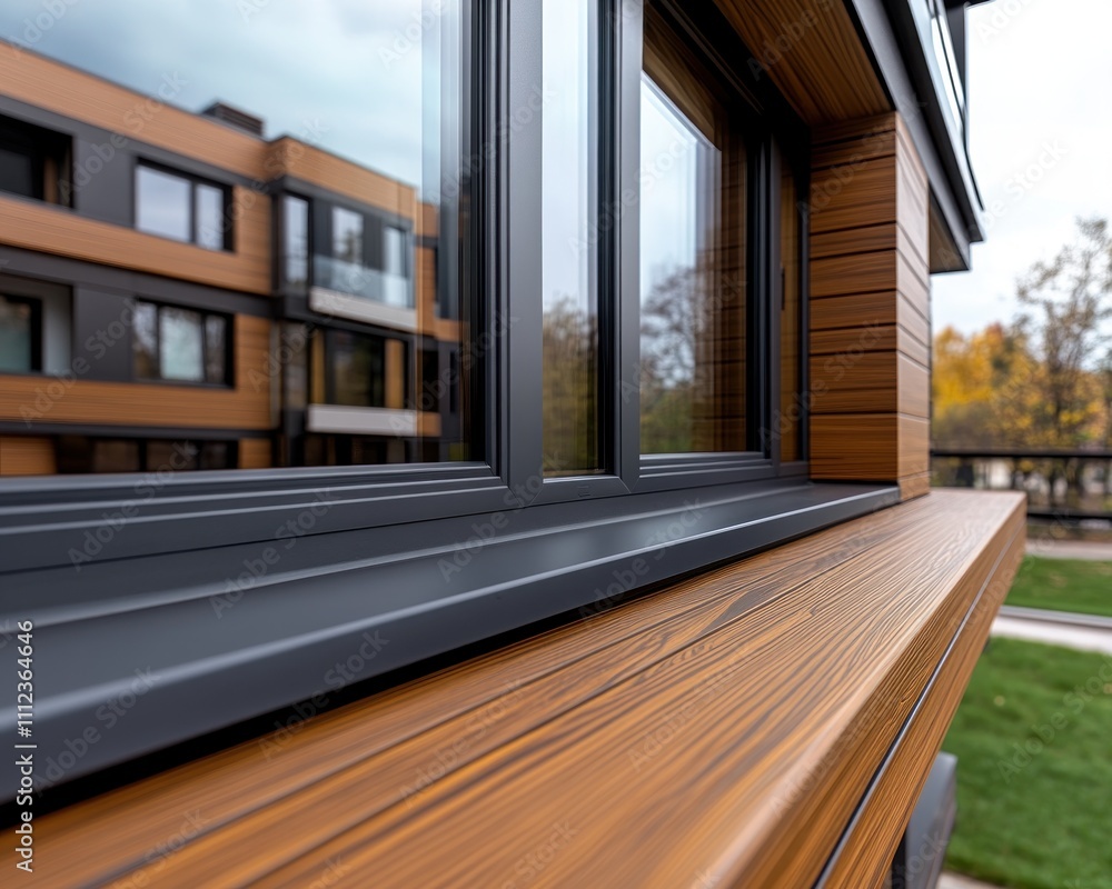 Fototapeta premium Installing Vibrant Glass Windows Advanced Features Expert Artistic Solutions for Modern Homes Concept showcasing seamless installation of vibrant, high-performance glass windows with energy-efficient