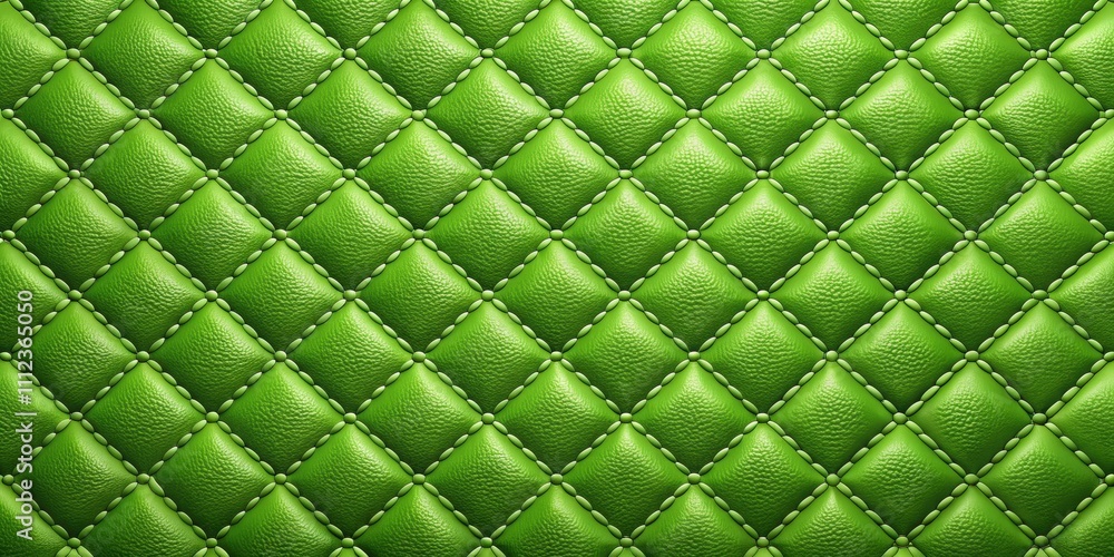Fototapeta premium Green quilted leather material with realistic perspective view, luxury, textured, background, upholstery, fashion