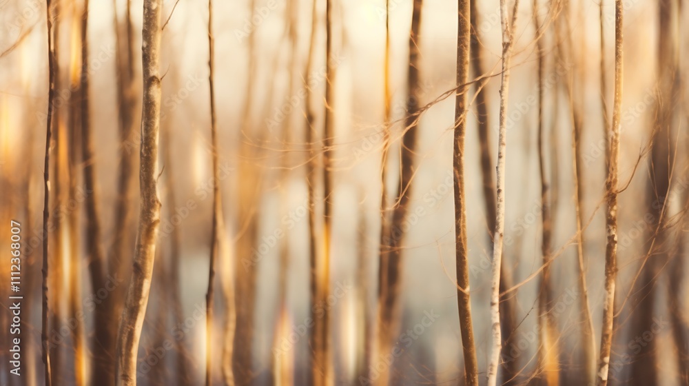 Golden Sunlight Through A Winter Birch Tree Grove Golden Sunlight Through A Winter Birch Tree Grove