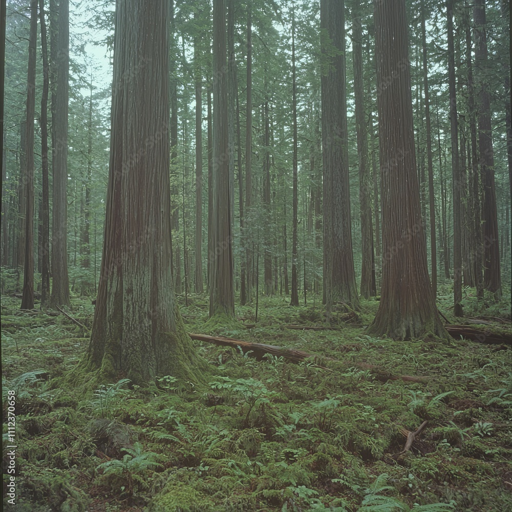 Obraz premium Enchanting Evergreen Forest with Lush Mossy Undergrowth