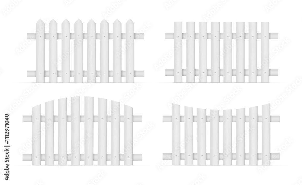 Wooden fence village architecture rustic outdoor barrier, backyard garden picket of grey or white color. Cartoon garden planks, fence wood timber, countryside barrier vector illustration Wooden fence village architecture rustic outdoor barrier, backyard garden picket of grey or white color. Cartoon garden planks, fence wood timber, countryside barrier vector illustration