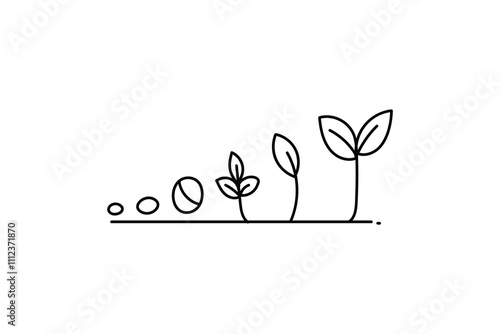 Eco friendly, plant growth journey agriculture  of life cycle single line art design  Illustration"