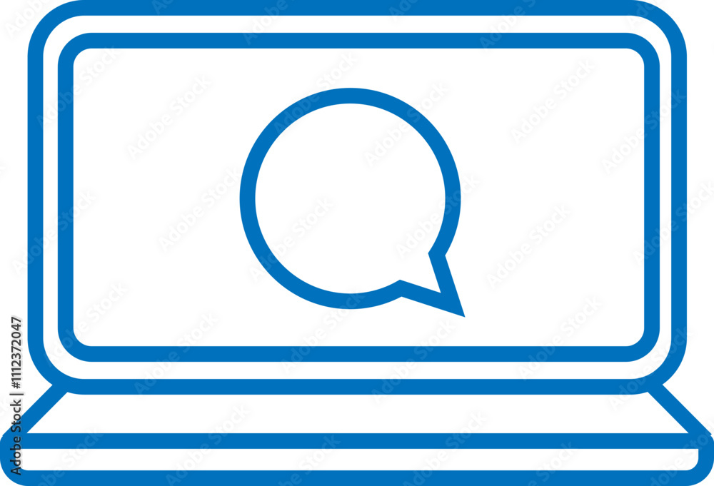Blue line art laptop with speech bubble. Blue line art laptop with speech bubble.