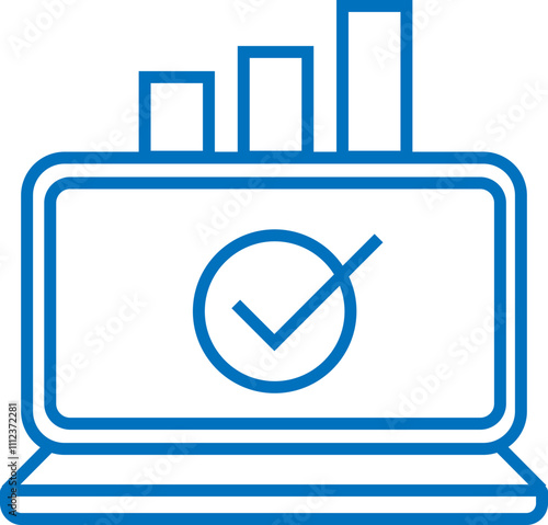 Laptop screen showing a graph and a checkmark.