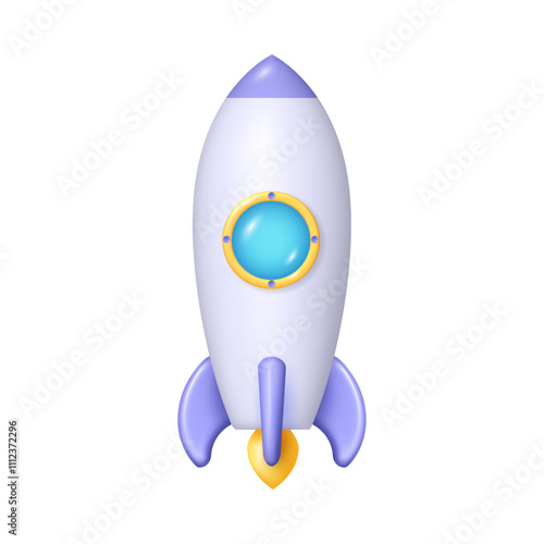 Rocket ship launching or landing from taking off. Vector isolated icon of 3d shuttle. Creative innovating ideas startup and business concept. Traveling and discovering universe, science