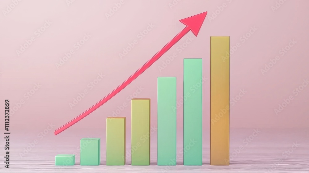 Colorful Financial Success with Gradient Bar Graph and Bold Upward Arrow Colorful Financial Success with Gradient Bar Graph and Bold Upward Arrow