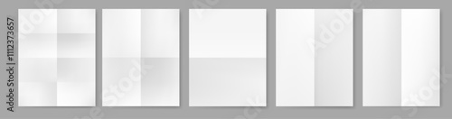 Rectangular sheet of paper folded along middle lines and into smaller parts, views from both sides. Vector bent to create shape, form or design of cards, booklets or artistic origami folding