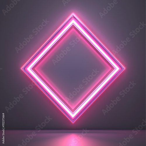 Glowing Pink Neon Diamond Frame Light Design Element