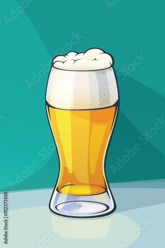 cartoon white beer glass on blue back