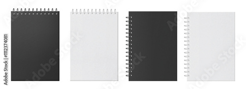 Diary or notebooks mockups with covers on metal springs. Vector isolated realistic sketchbooks or pocketbooks, memo sheet with lines for writing or taking notes. Organizer, school or office supplies