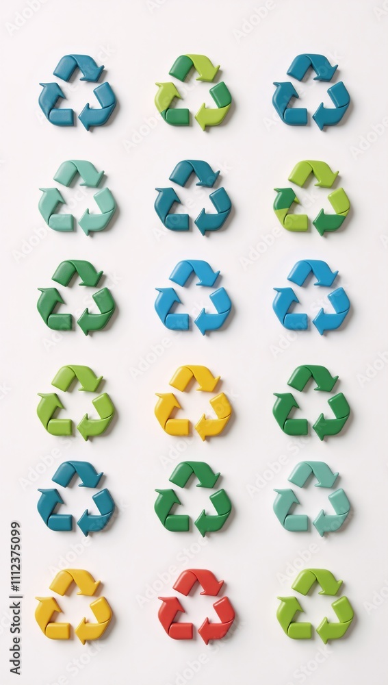 Cartoon-style recycling symbols on a simple isolated design with a clean white backdrop