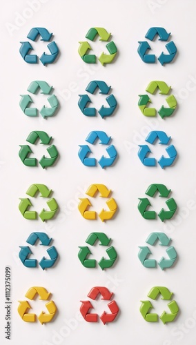 Obraz na płótnie Cartoon-style recycling symbols on a simple isolated design with a clean white backdrop w salonie