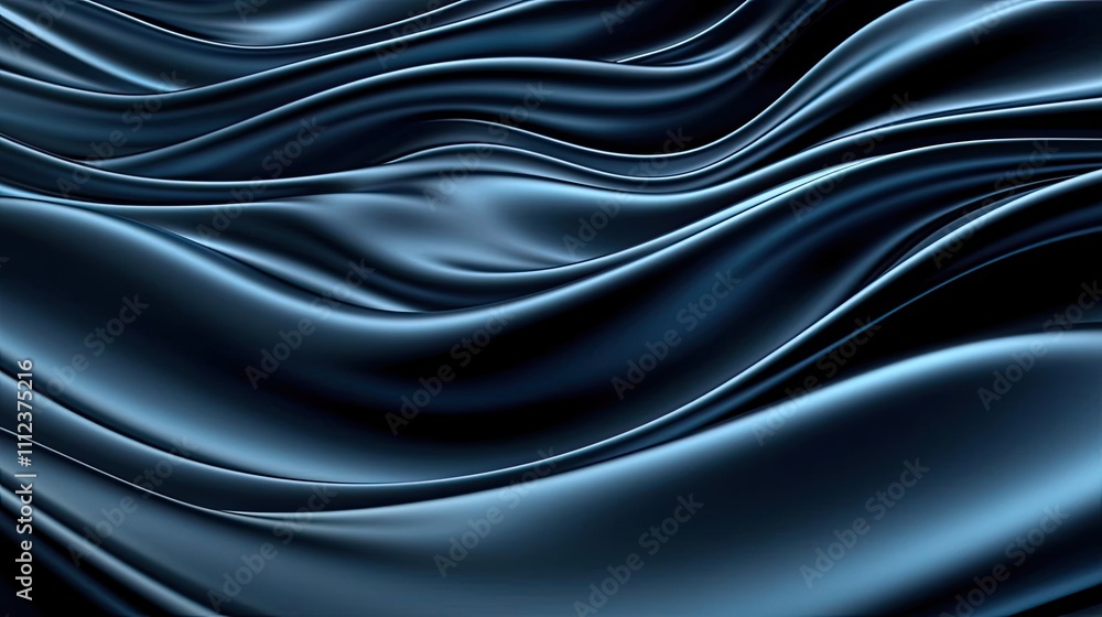 Obraz premium Flowing waves of deep blue satin fabric, soft texture, elegant drapes, artistic background.