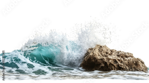 Fototapeta Naklejka Na Ścianę i Meble -  Sea wave hitting rock transparent background