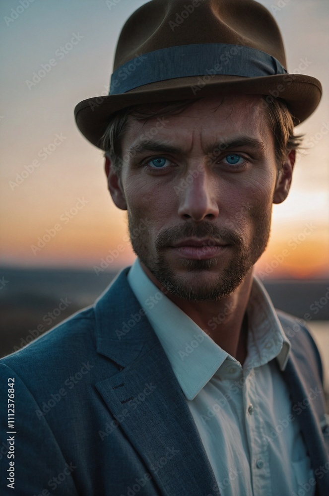 Creative portrait of a man against a vibrant sunset backdrop Creative portrait of a man against a vibrant sunset backdrop