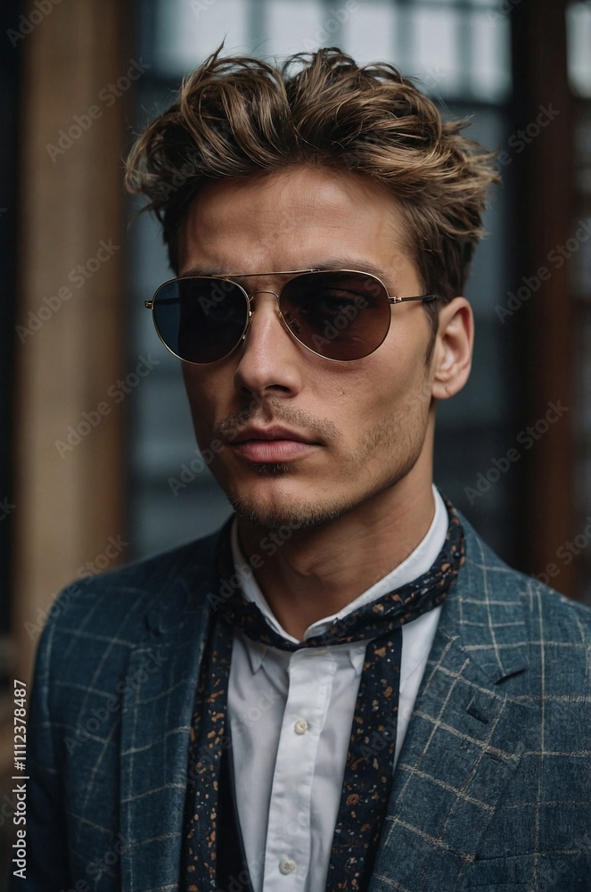 Obraz premium Unique portrait of a stylish young man in modern setting
