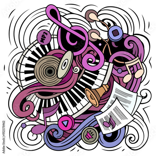 Music hand drawn vector doodles illustration. Musical poster design