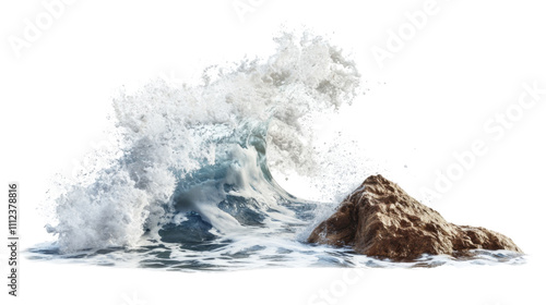 Fototapeta Naklejka Na Ścianę i Meble -  Sea wave hitting rock transparent background
