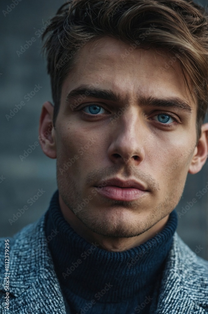 Unique portrait of a young man with striking blue eyes Unique portrait of a young man with striking blue eyes