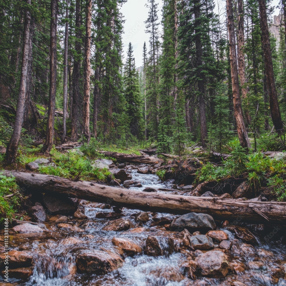 Serene Forest Stream Flowing Through Rocky Terrain Serene Forest Stream Flowing Through Rocky Terrain