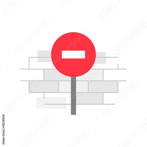 illustration depicting restricted or blocked access. Features a crossbar with a minus sign and a wall symbolizing limitation or denial of entry. Perfect for use in website or app interfaces