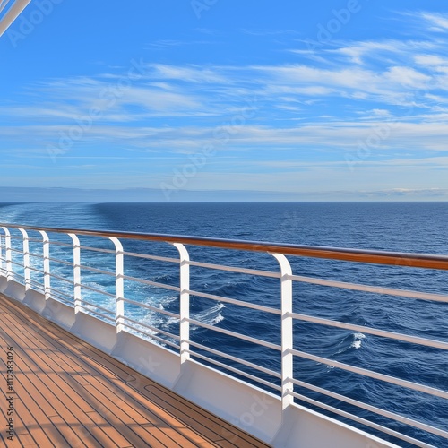 Serene Ocean Cruise Deck View with Blue Sky and Wake