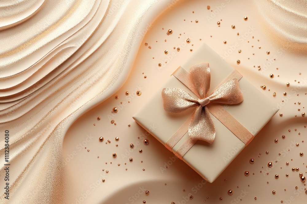 Luxurious gift box on a silk and gem adorned surface Luxurious gift box on a silk and gem adorned surface