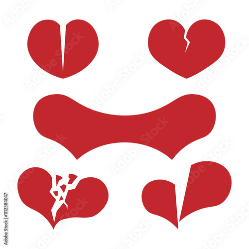 Collection of broken and damaged red color hearts vector icons