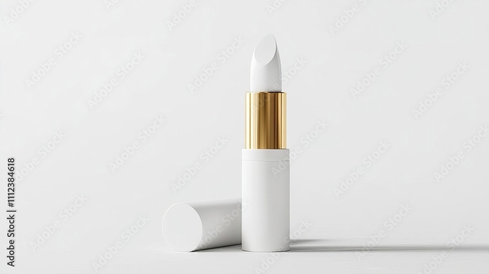 Elegant White Lipstick Mockup Beauty Product Cosmetic Tube Golden Accents Elegant White Lipstick Mockup Beauty Product Cosmetic Tube Golden Accents