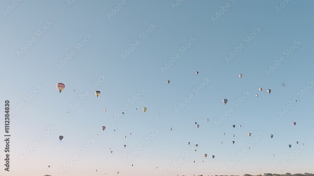 Numerous Hot Air Balloons Ascending In A Clear Sky Numerous Hot Air Balloons Ascending In A Clear Sky