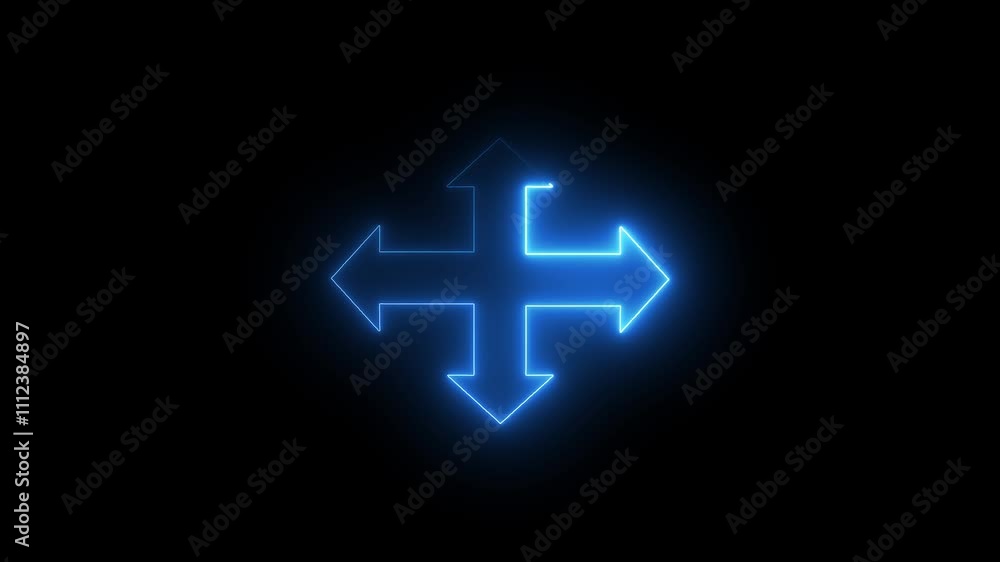 Abstract direction neon arrow sign icon animation. neon light icon isolated in black background. Right, Left, Up and down neon arrows Abstract direction neon arrow sign icon animation. neon light icon isolated in black background. Right, Left, Up and down neon arrows