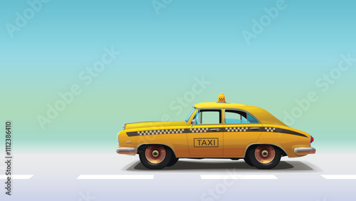 vintage taxi side view on colorful back