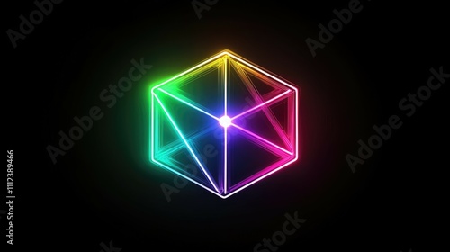 Vibrant rainbow neon hexagon.