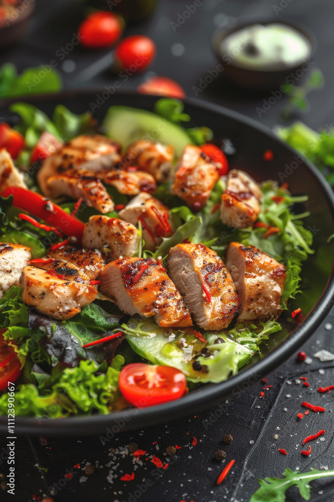 Fototapeta premium vegetable salad with steak Generative AI