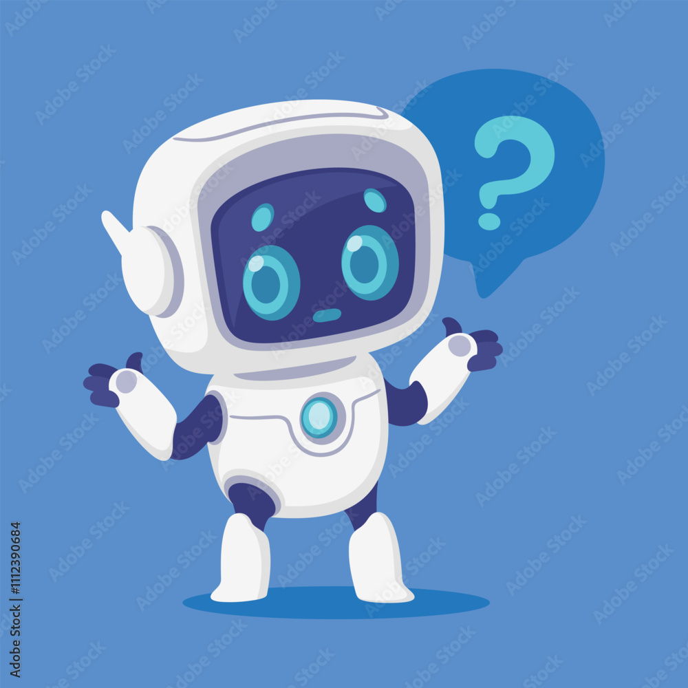 Robot and Modern Electronic Humanoid Machine with Question Mark Vector Illustration Robot and Modern Electronic Humanoid Machine with Question Mark Vector Illustration