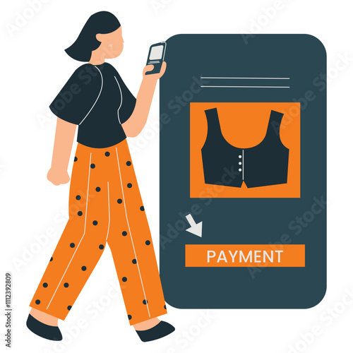 Person shopping for clothing online using a phone. Suitable for ecommerce, online shopping, technology, fashion, mobile apps, and retail concepts.
