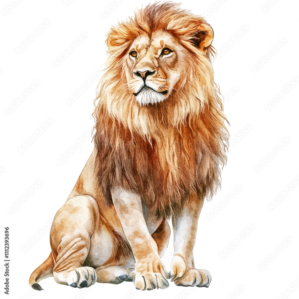 Obraz premium A majestic lion sits regally, showcasing its impressive mane and powerful physique.