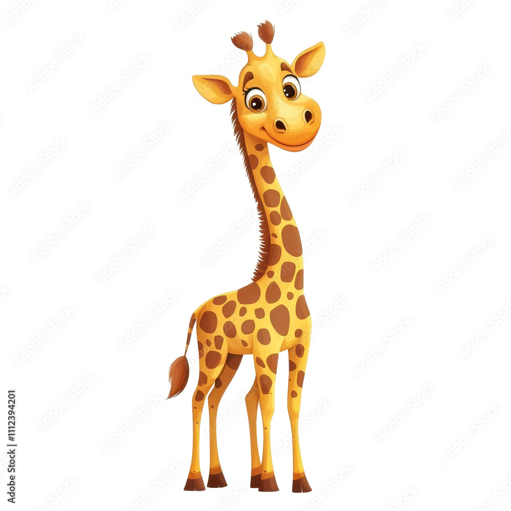 A cartoon giraffe with a friendly smile, notable for its long neck, distinctive spots, and playful expression. A cartoon giraffe with a friendly smile, notable for its long neck, distinctive spots, and playful expression.