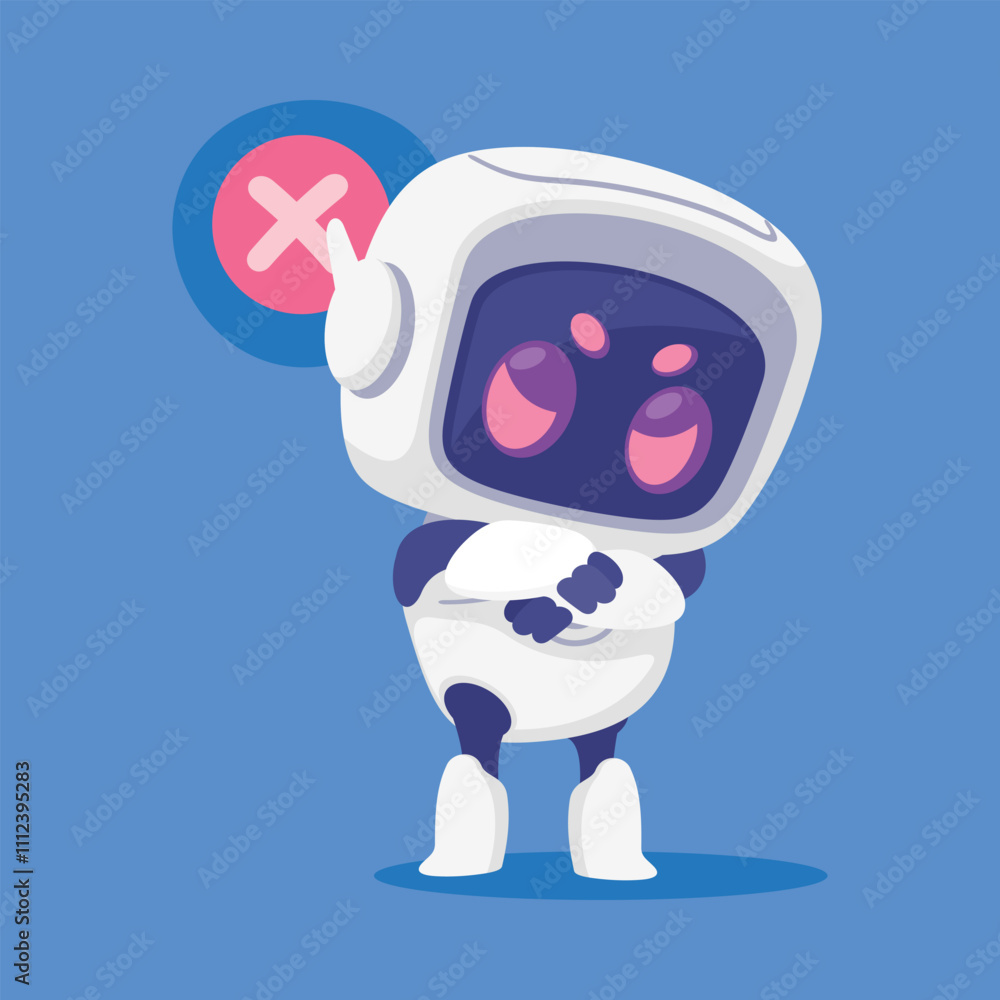 Robot and Modern Electronic Humanoid Machine with Grumpy Face Frown Vector Illustration Robot and Modern Electronic Humanoid Machine with Grumpy Face Frown Vector Illustration